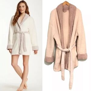 Barefoot Dreams Cozychic Ivory Creme Contrast Trim Robe Women's Size 2 / Medium